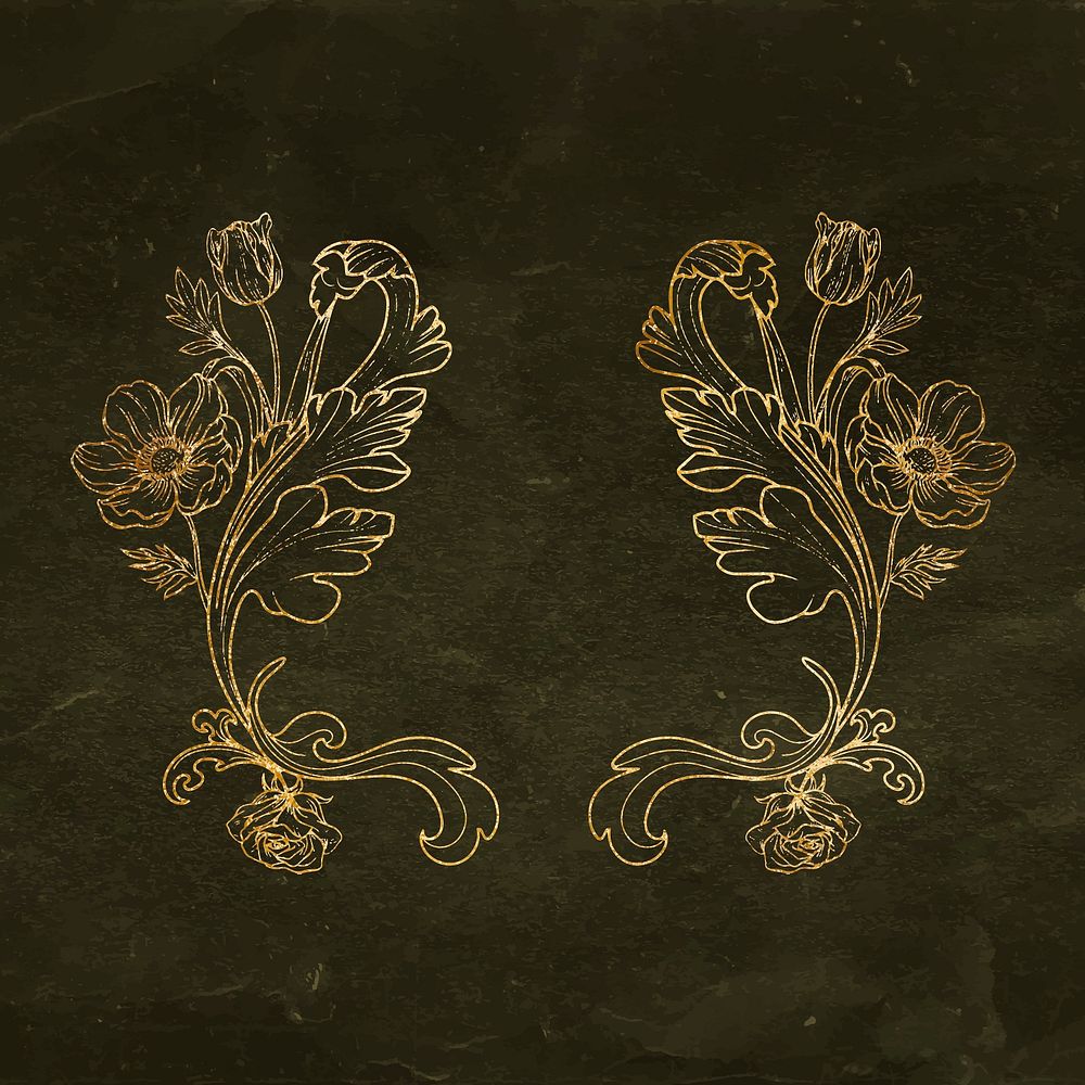 Gold flower frame, aesthetic vintage floral design vector