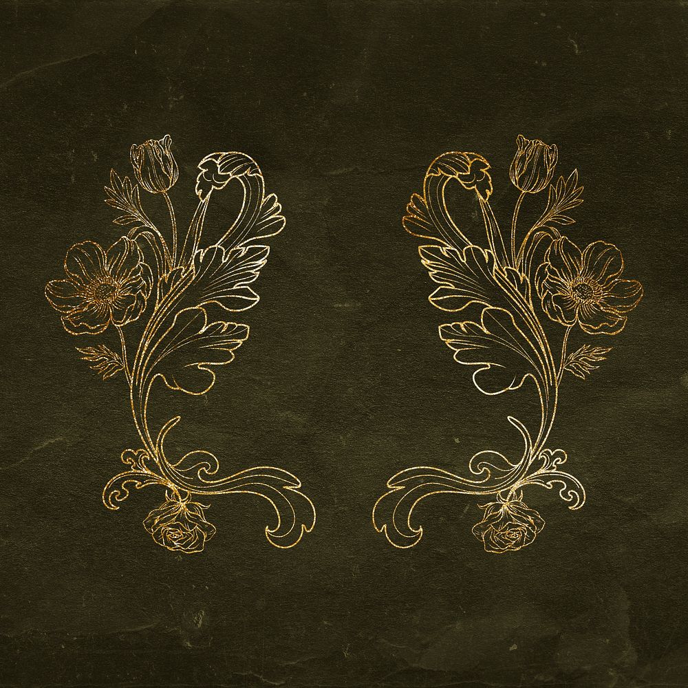 Gold flower frame, aesthetic vintage floral design psd