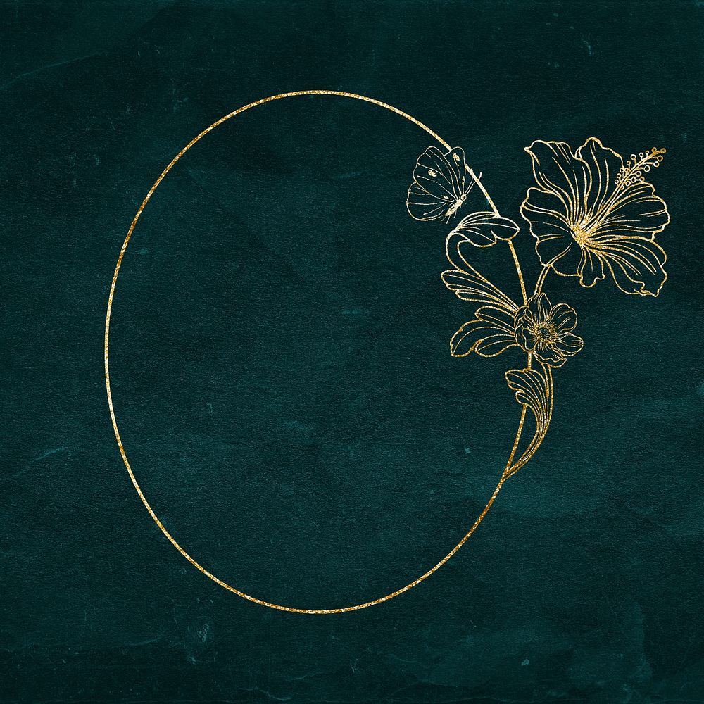 Gold flower frame, botanical acanthus graphic psd
