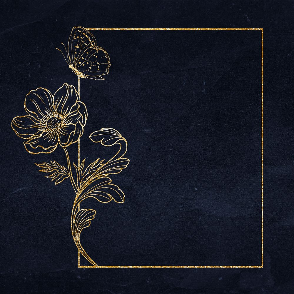 Gold flower frame, aesthetic vintage floral design psd