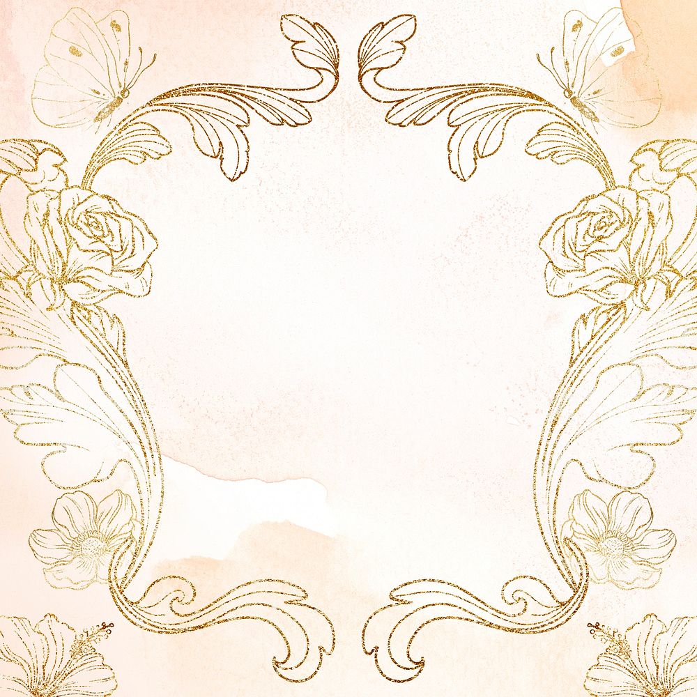 Floral filigree frame, vintage aesthetic graphic psd
