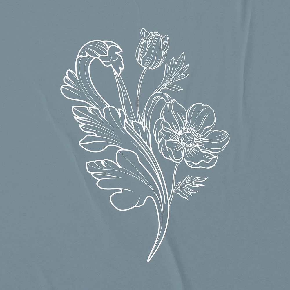 Flower line art clipart, floral illustration