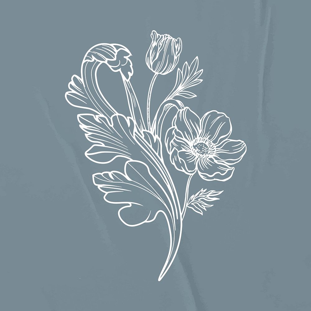 Flower sticker, ornamental floral line art vector