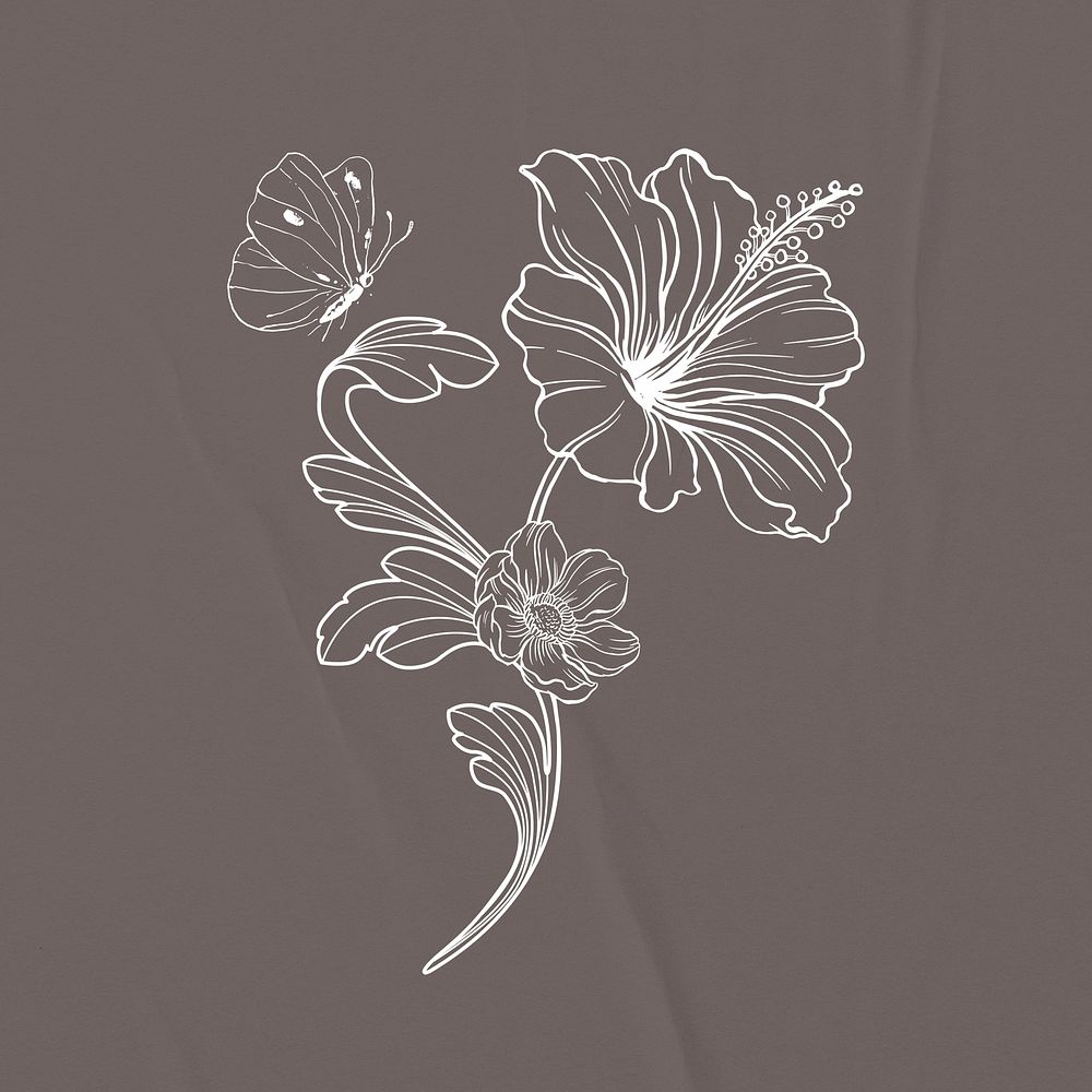 Hibiscus line art clipart, floral illustration