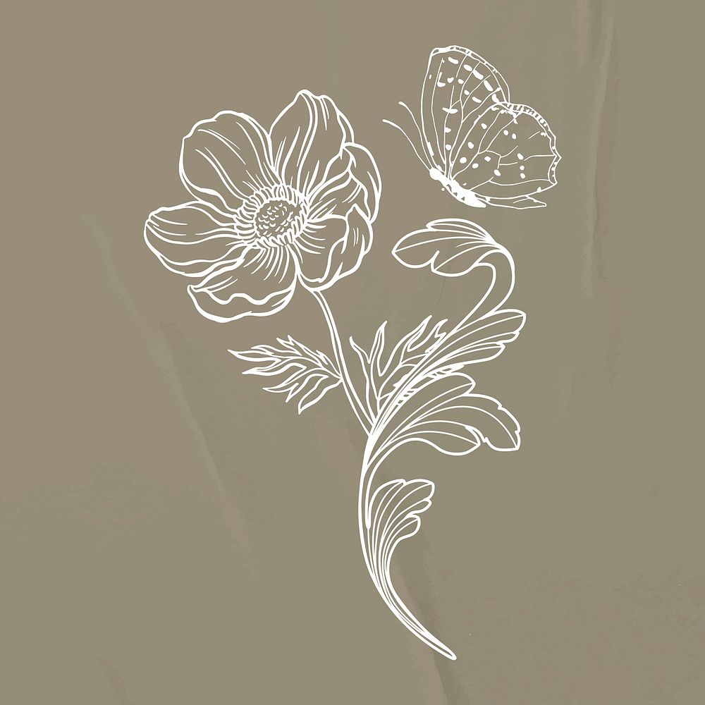 Flower sticker, ornamental floral line art vector