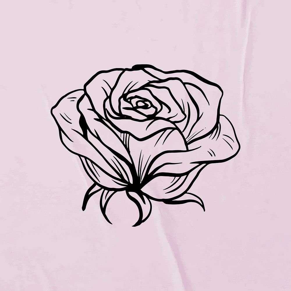 Rose sticker, ornamental floral line art vector