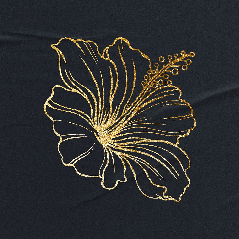 Gold hibiscus flower clipart, ornamental floral illustration