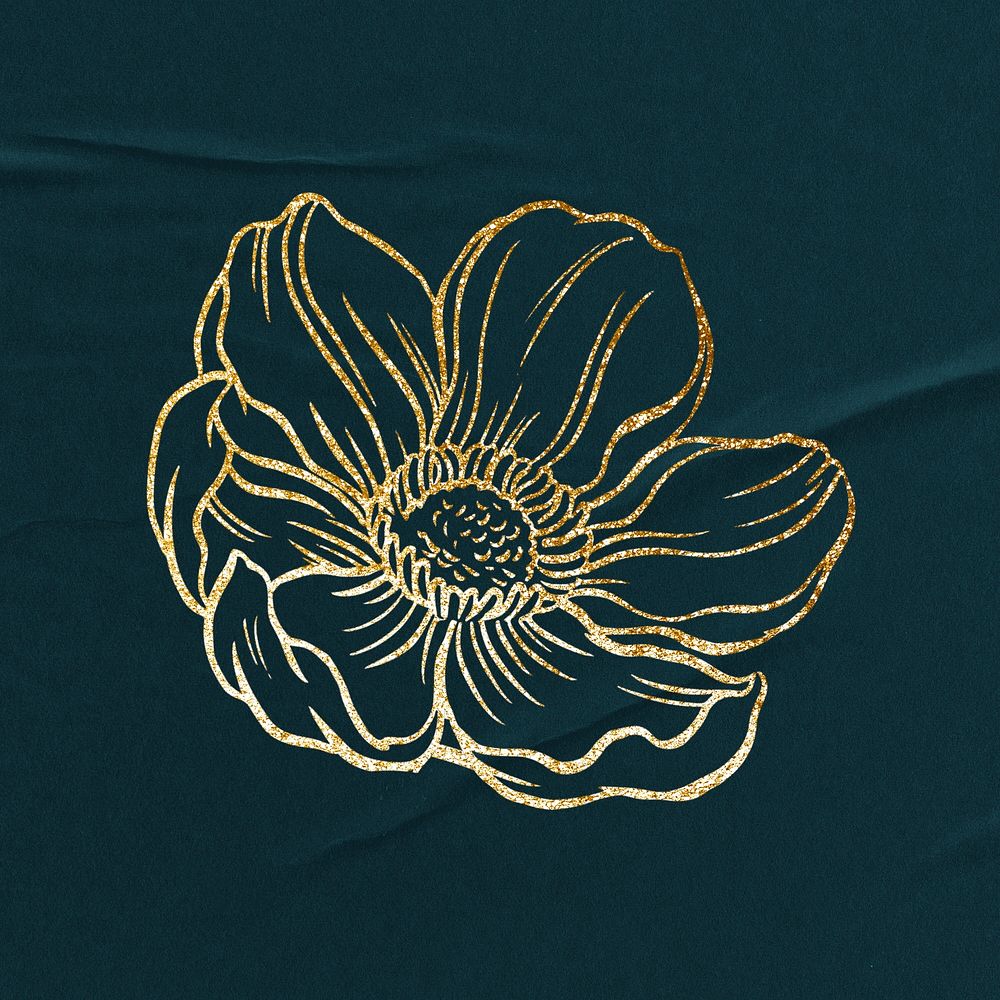 Gold flower sticker, ornamental floral illustration psd