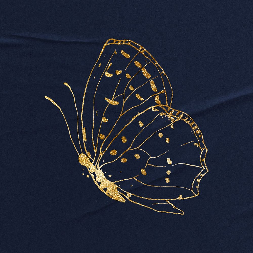Gold butterfly sticker, aesthetic illustration psd