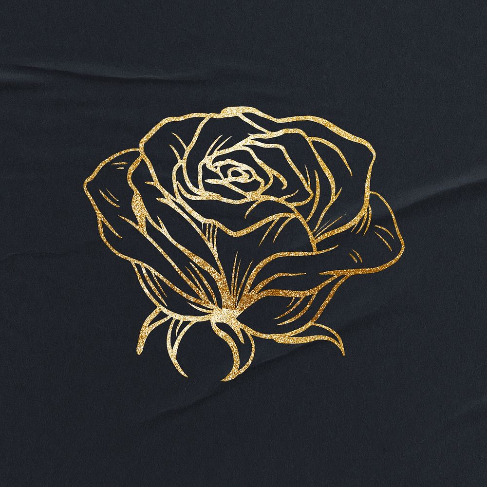 Gold rose sticker, ornamental floral illustration psd