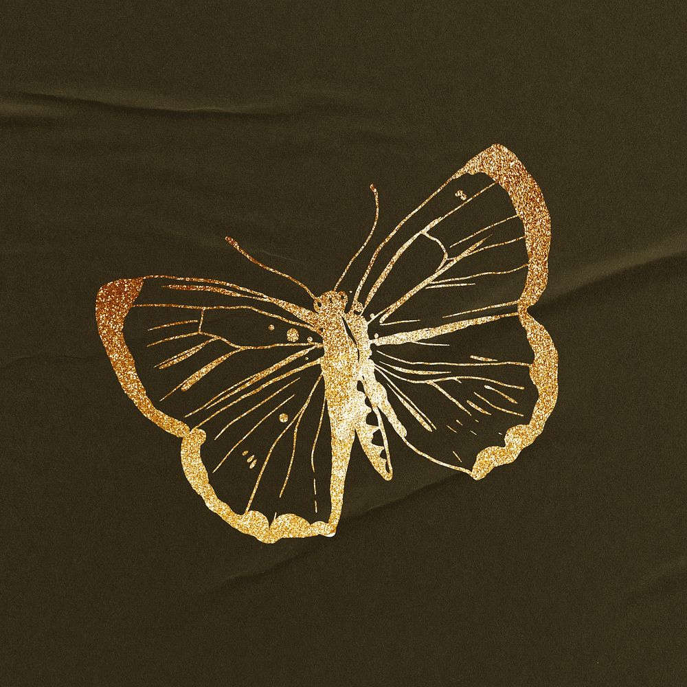 Gold butterfly sticker, aesthetic illustration psd