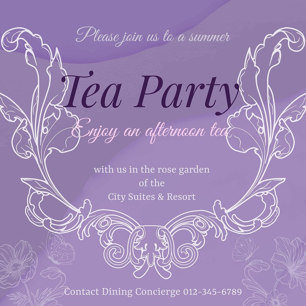Tea party invitation template, aesthetic flower graphic for social media post vector