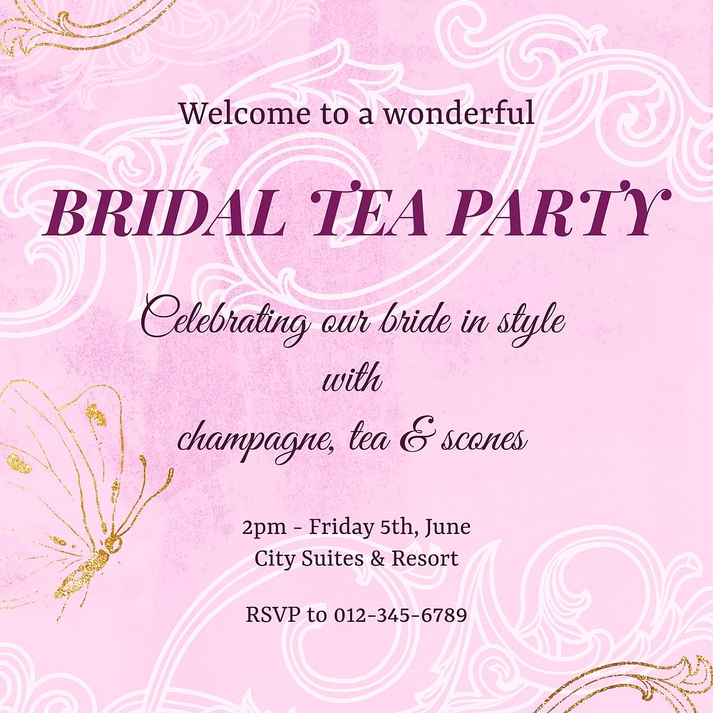 Tea party invitation template, aesthetic flower graphic for social media post vector