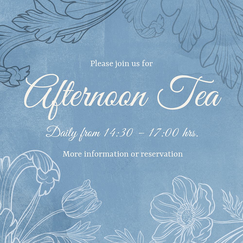Afternoon tea invitation template, aesthetic flower graphic for social media post psd