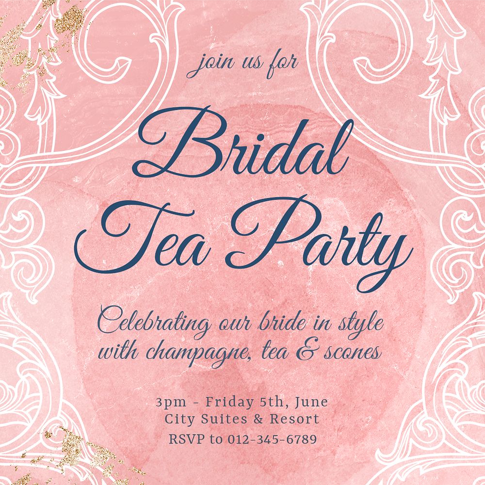 Tea party invitation template, aesthetic flower graphic for social media post psd