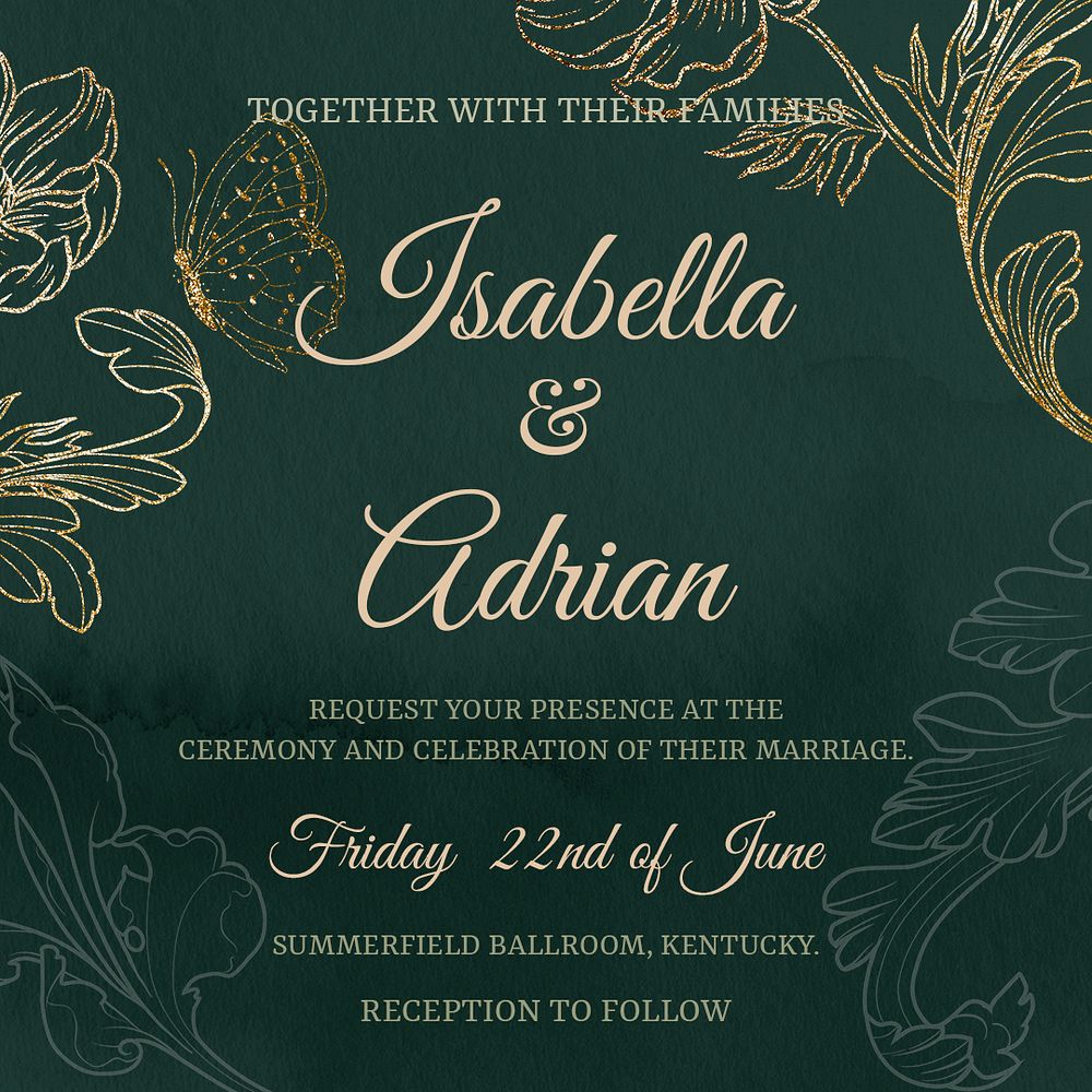 Wedding invitation template, aesthetic flower graphic for social media post psd