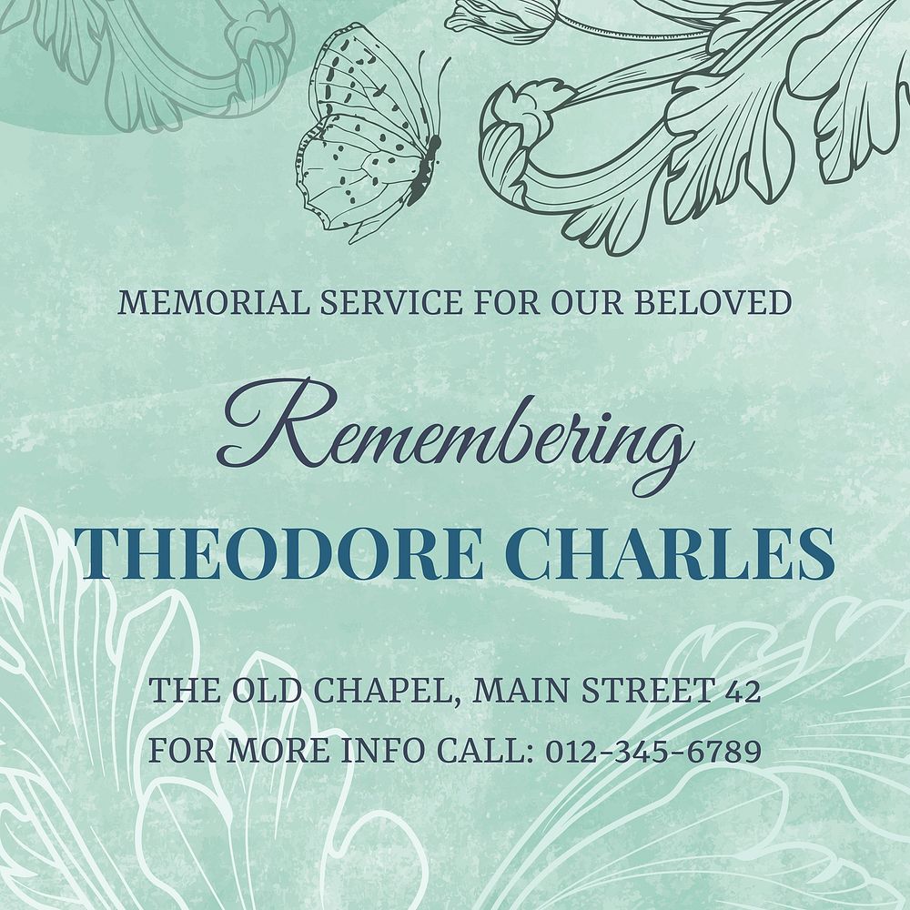 Funeral invitation template, aesthetic flower graphic for social media post vector