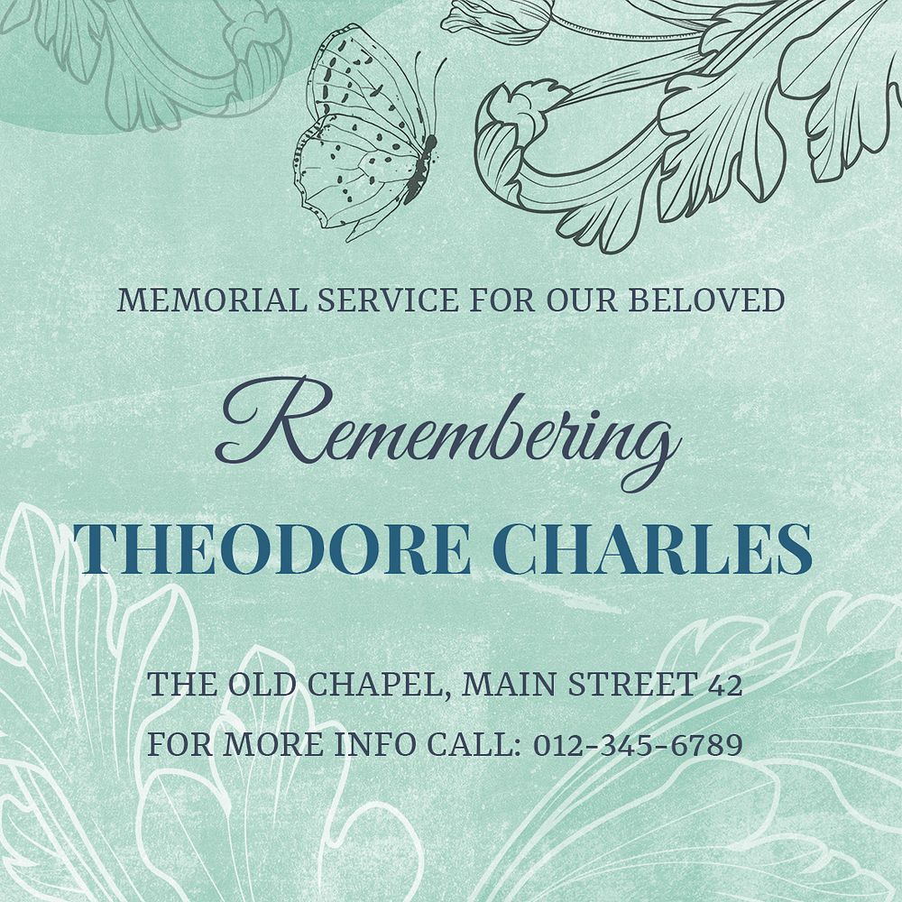 Funeral invitation template, aesthetic flower graphic for social media post psd