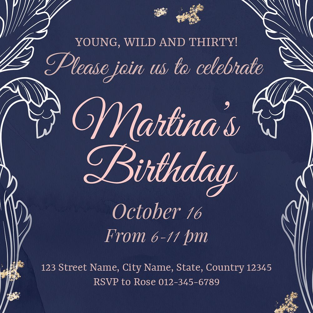 Birthday invitation template, aesthetic flower graphic for social media post psd