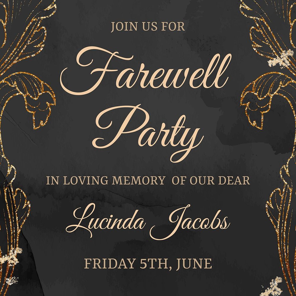 Farewell Party invitation template, aesthetic flower graphic for social media post vector
