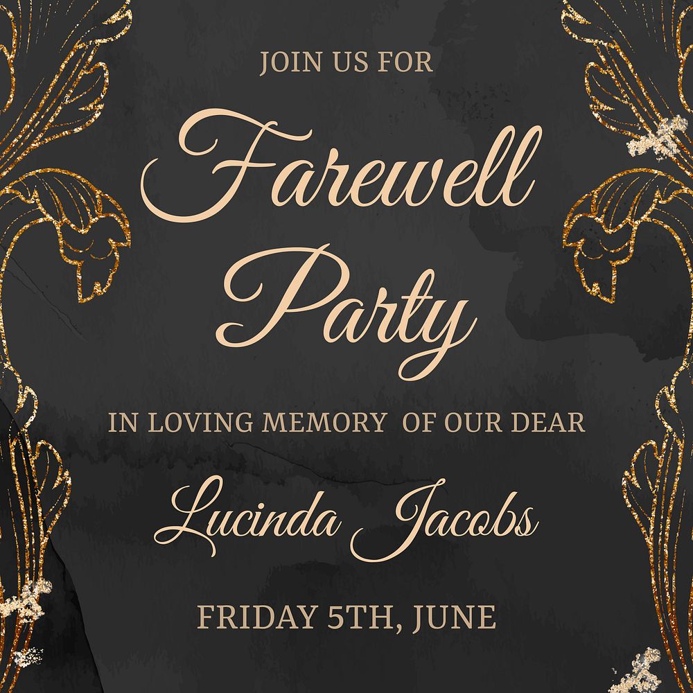 Farewell Party invitation template, aesthetic flower graphic for social media post psd