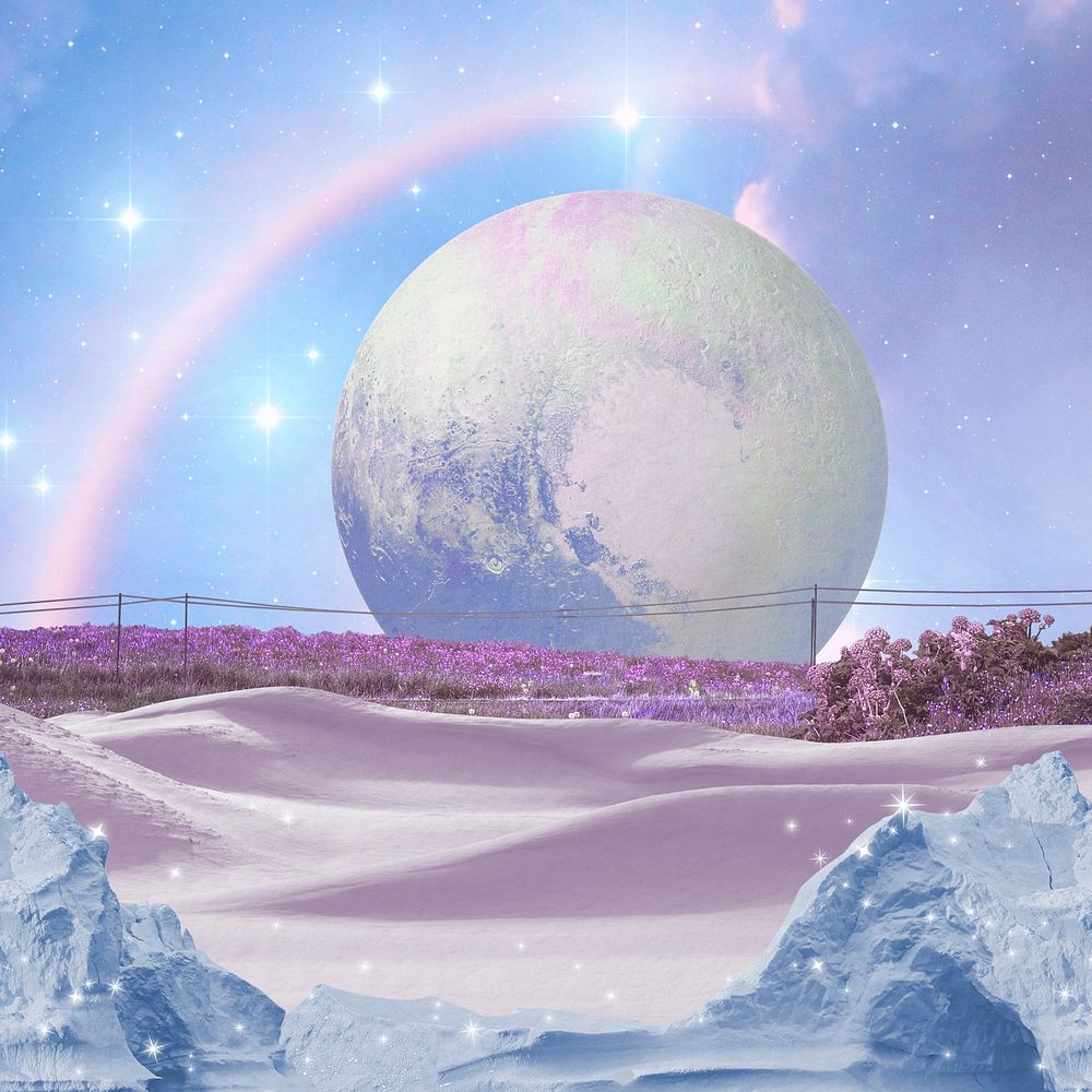 Surreal escapism collage art background, blue planet design