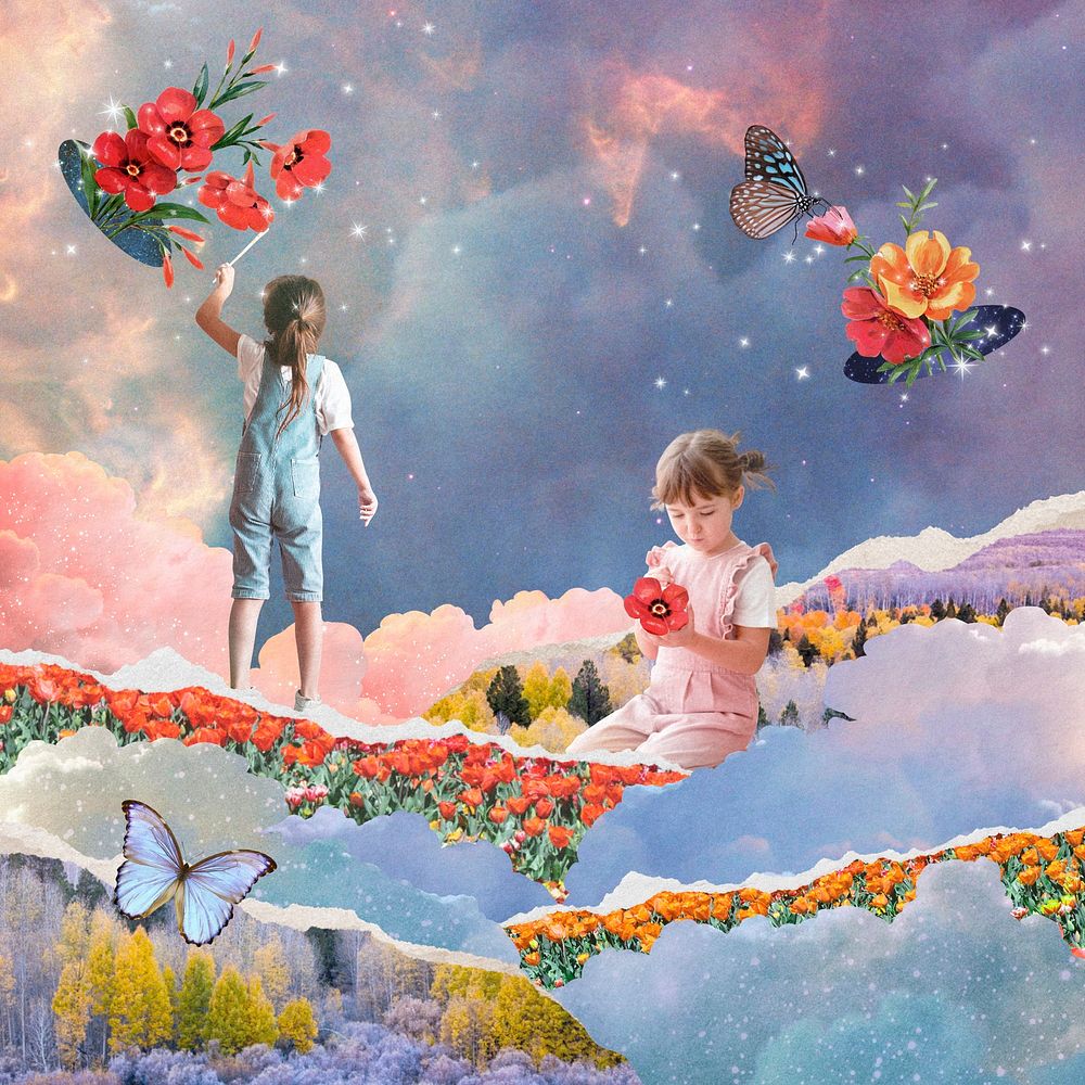 Surreal sky collage background, children design