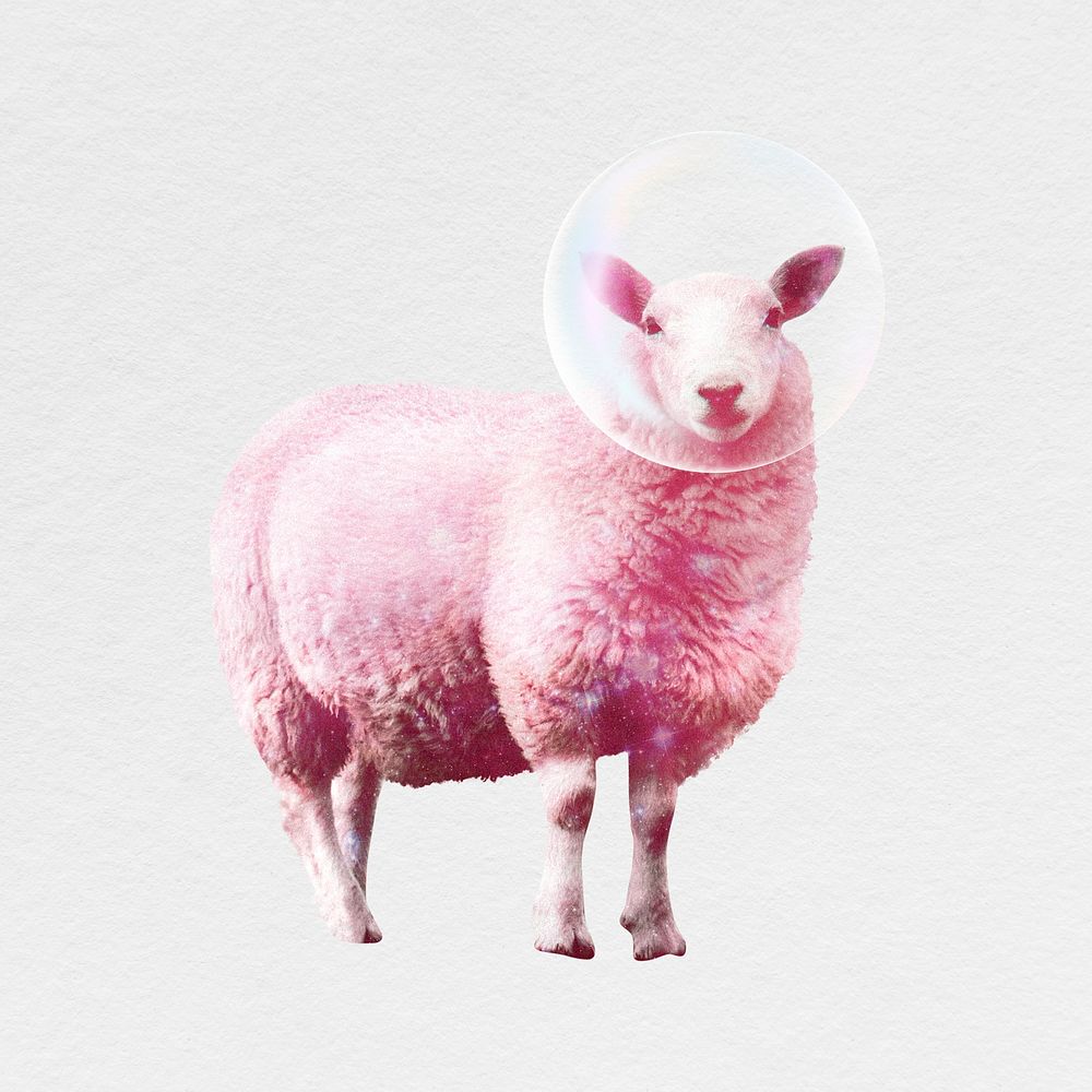 Pink sheep cut out, animal design psd