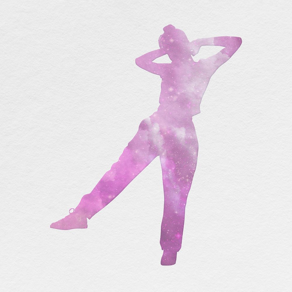 Woman holographic silhouette isolated, galaxy design psd