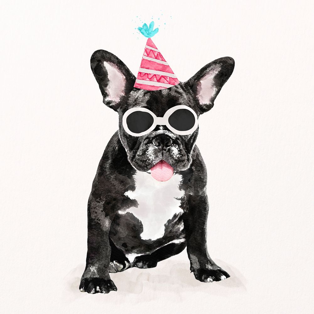 French bulldog illustration psd birthday party hat