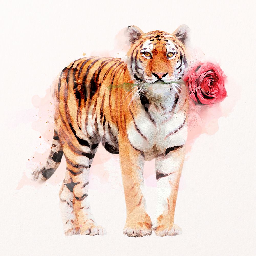 Watercolor tiger illustration psd