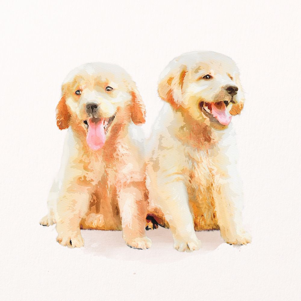 Golden retriever puppies illustration psd, animal painting