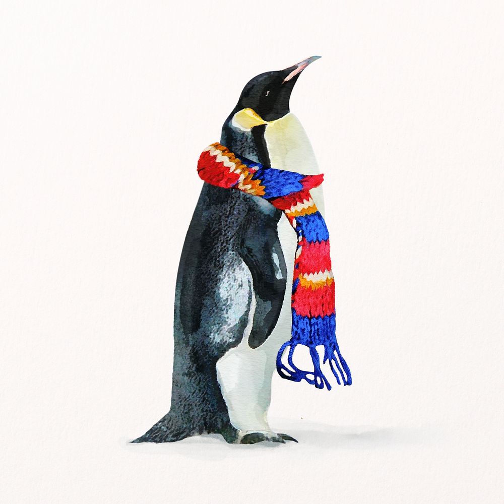 Penguin wearing scarf illustration psd | Premium PSD Illustration