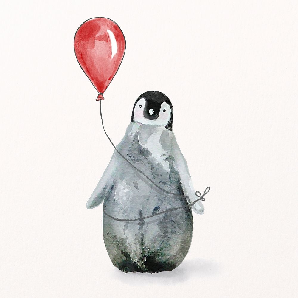 Cute penguin illustration psd with party balloon