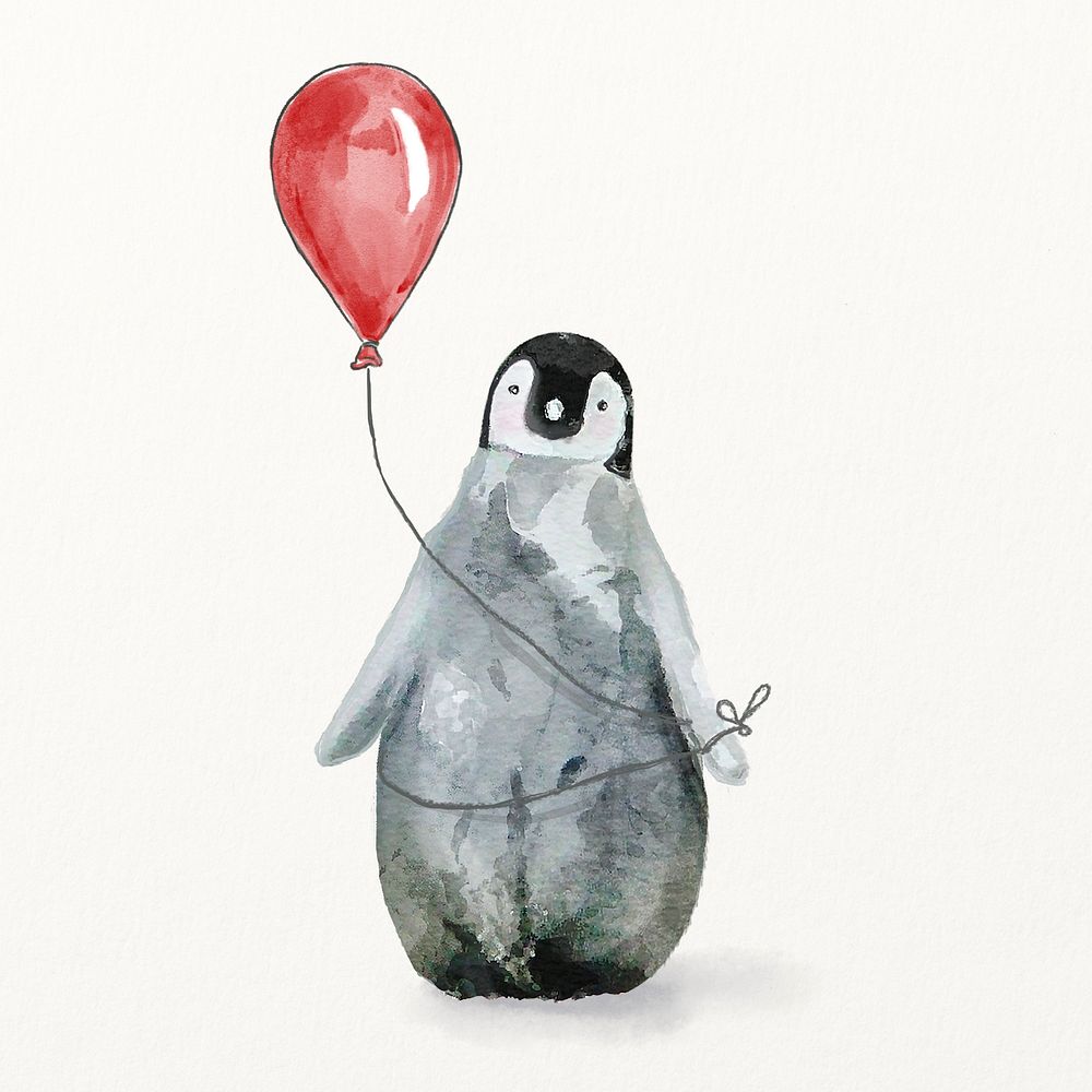 Cute penguin illustration with party balloon