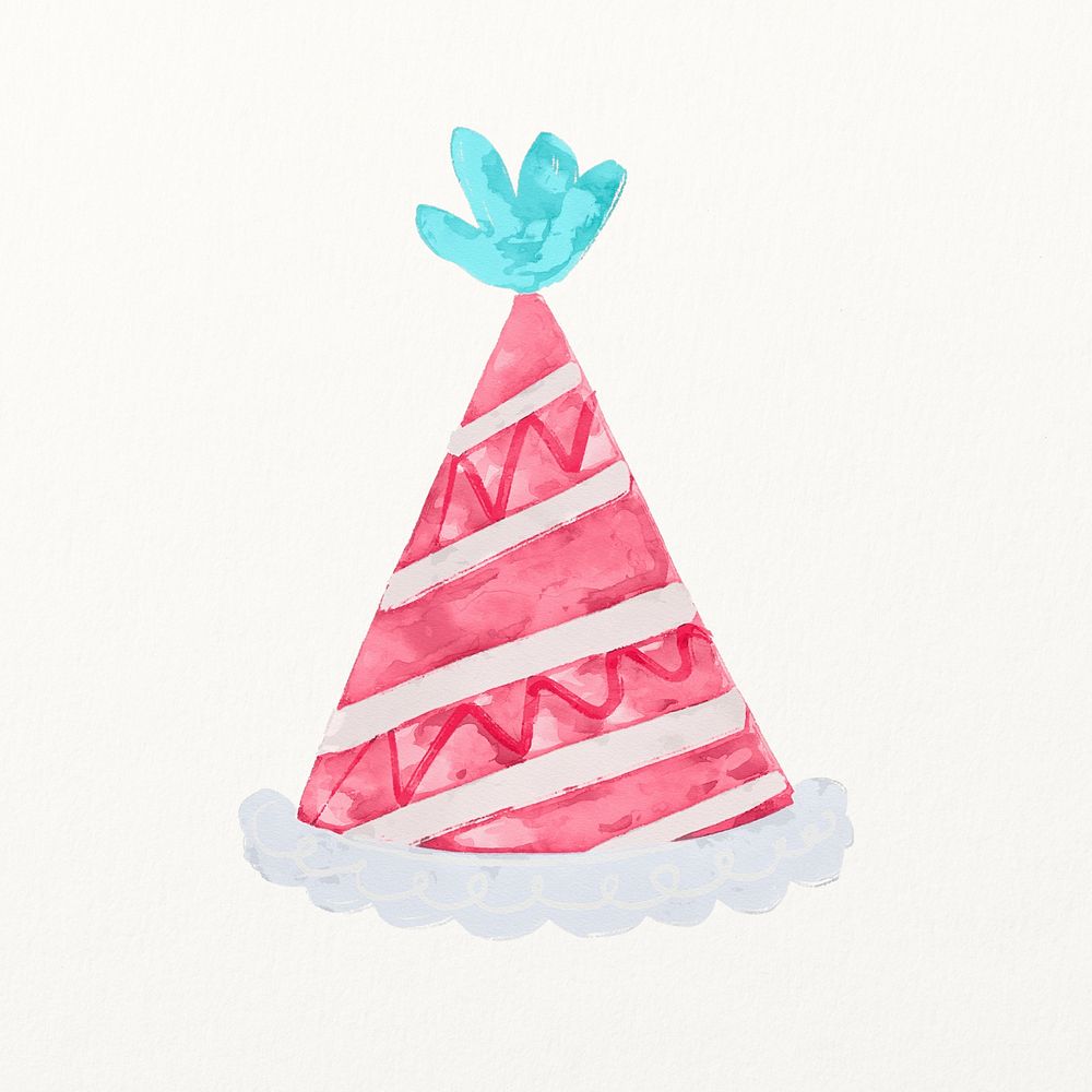 Red party hat illustration in watercolor