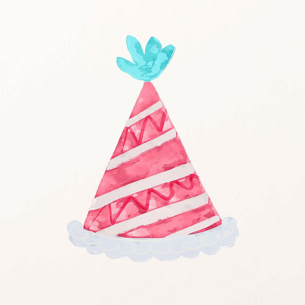 Red party hat illustration vector in watercolor