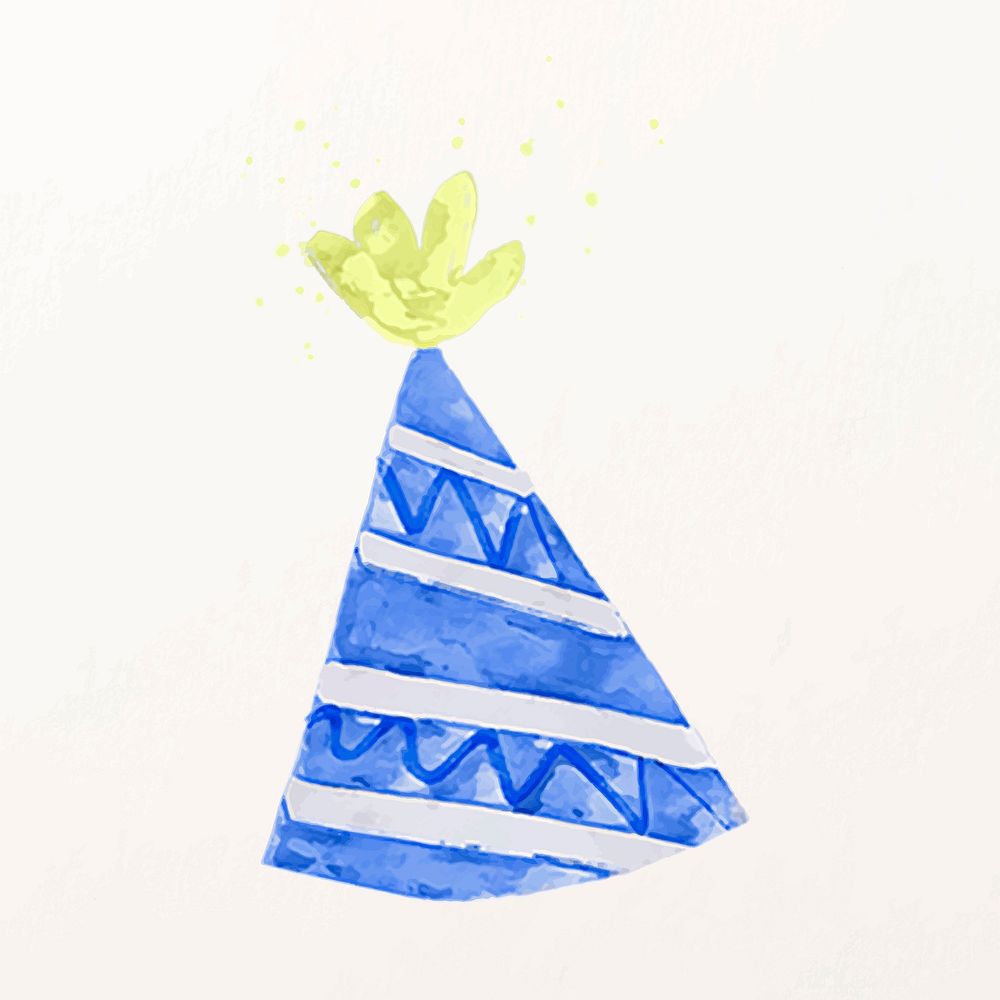 Blue party hat illustration vector in watercolor