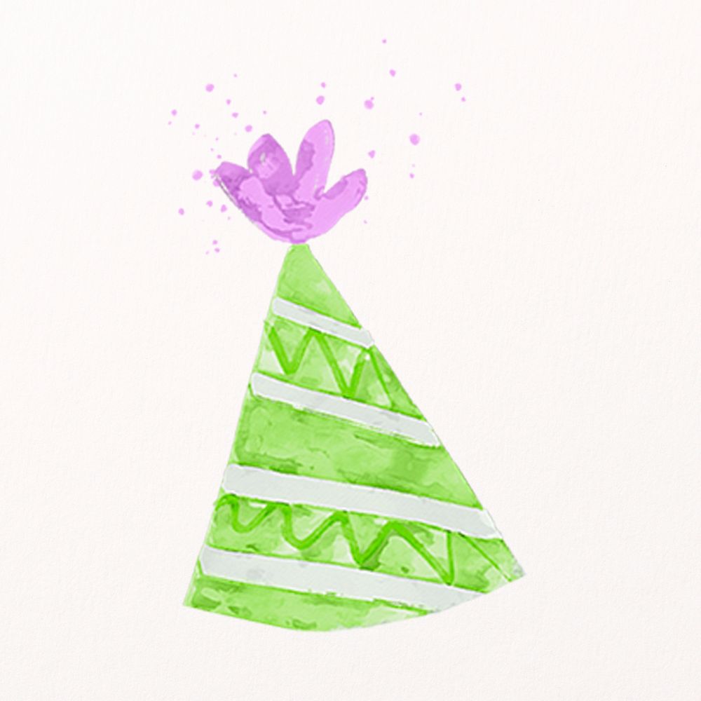 Green party hat illustration psd in watercolor