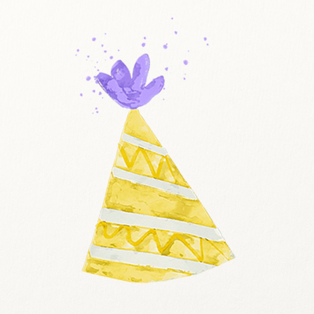 Yellow party hat illustration in watercolor