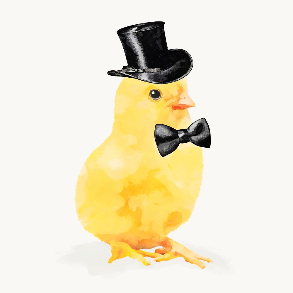 Top hat chick watercolor illustration, animal design vector