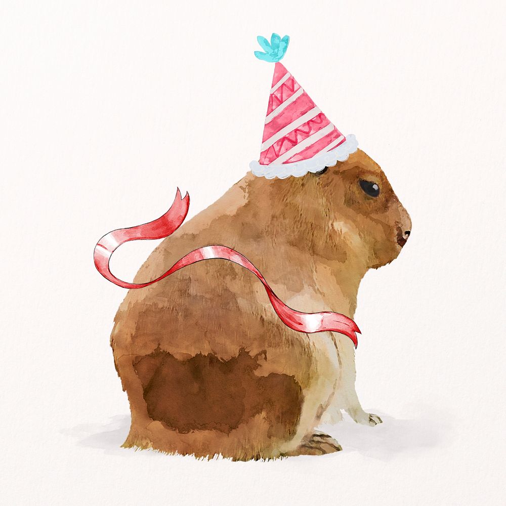 Birthday character watercolor illustration, Capybara design psd