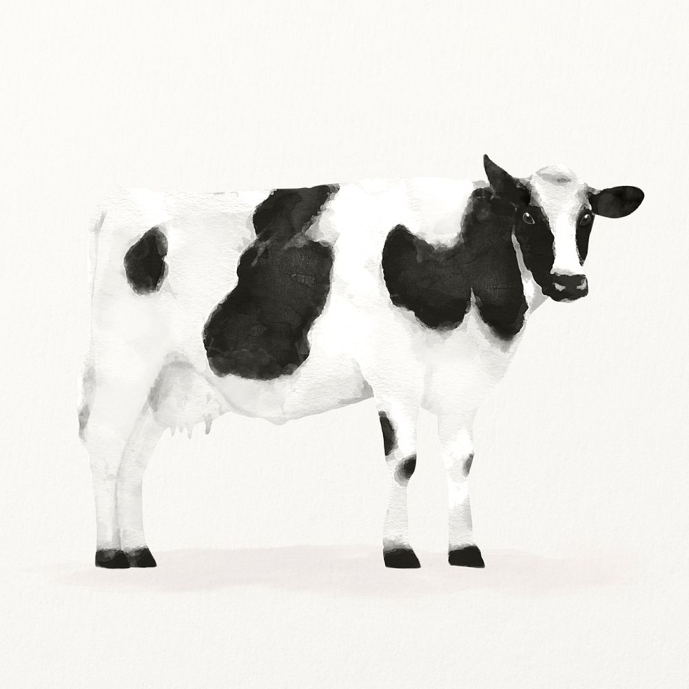 Dairy cattle watercolor illustration, cute animal design
