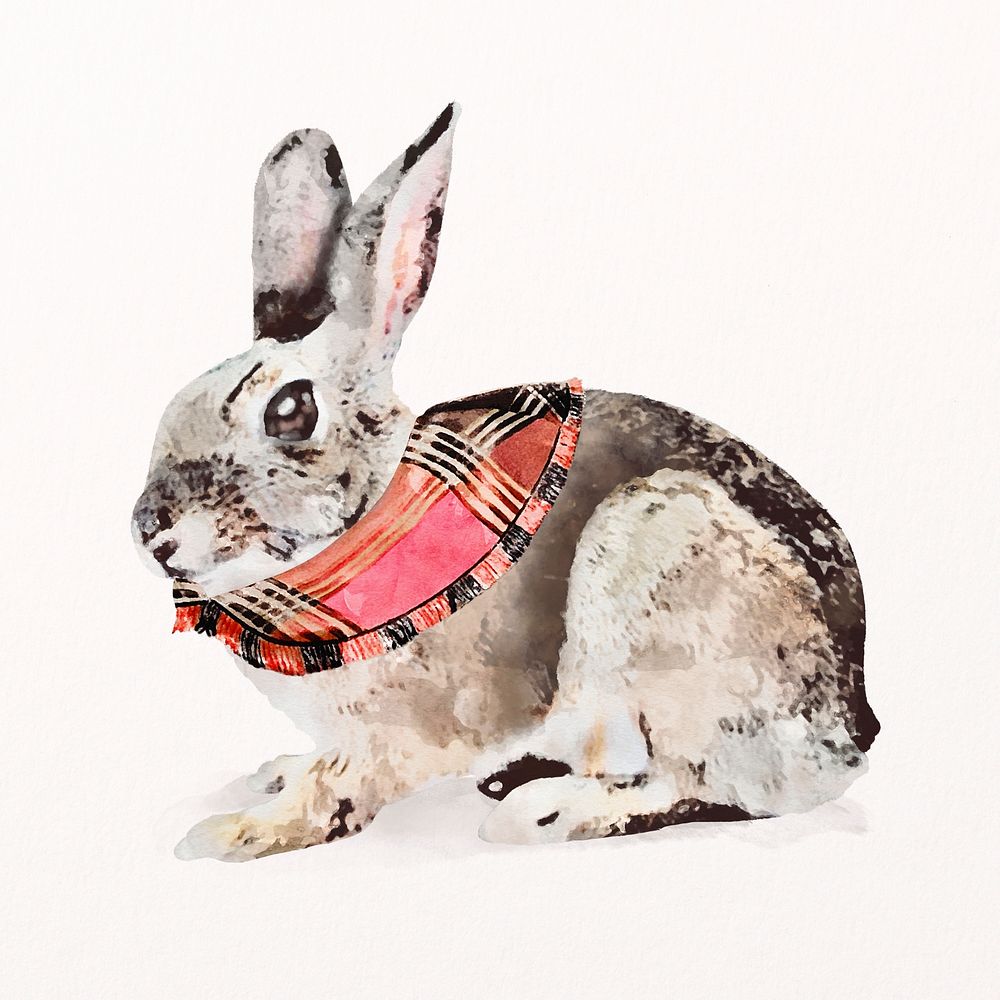Scarf rabbit watercolor illustration, pet design psd