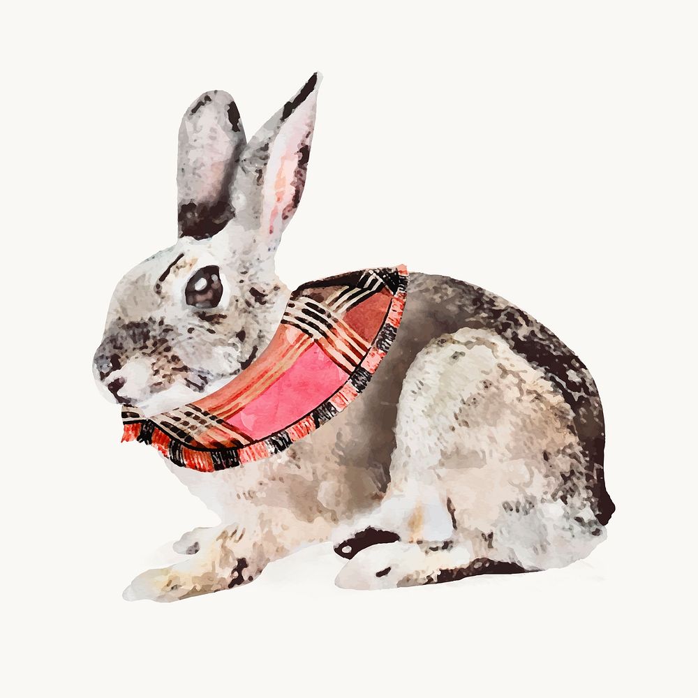 Scarf bunny watercolor illustration, animal design vector