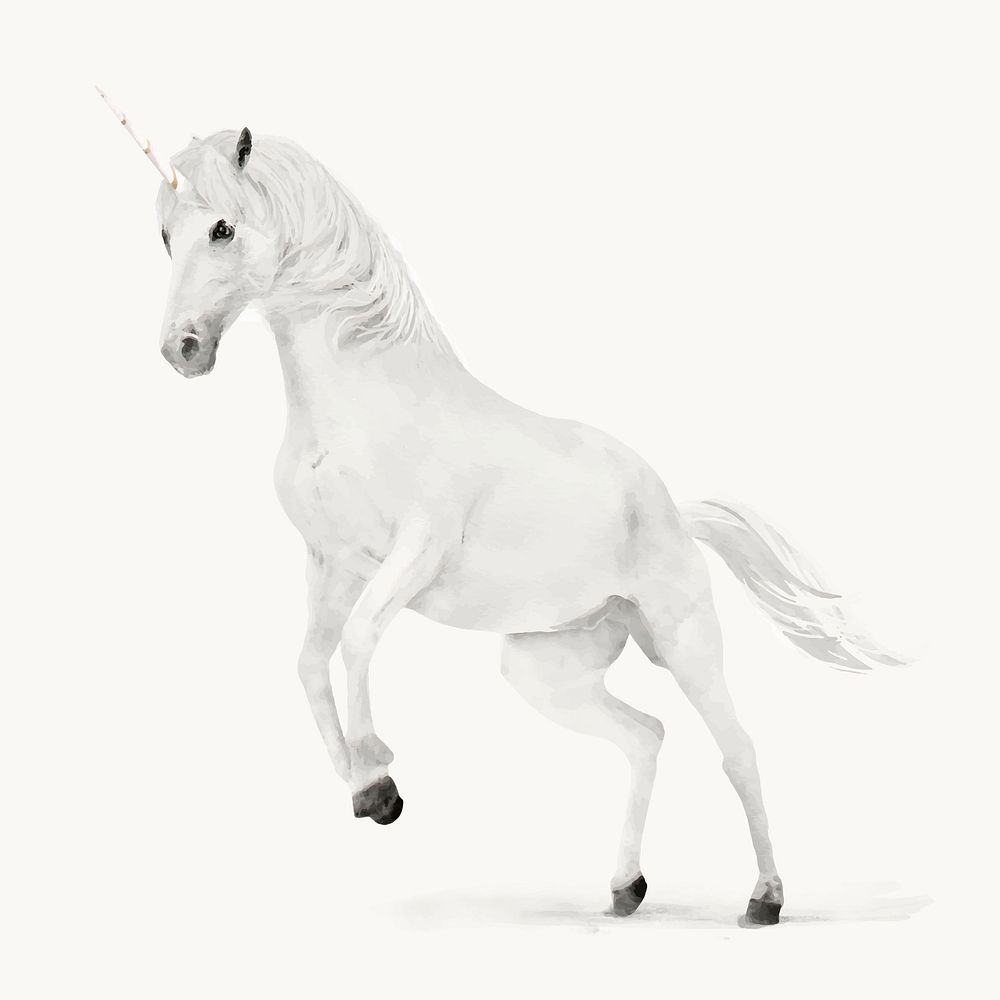 Watercolor white unicorn illustration, animal design vector