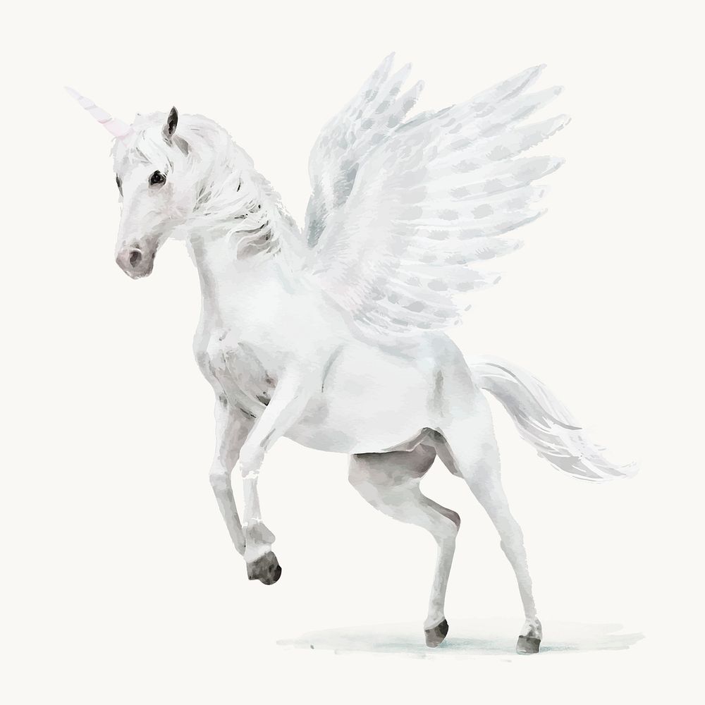 Watercolor Pegasus illustration, animal design vector