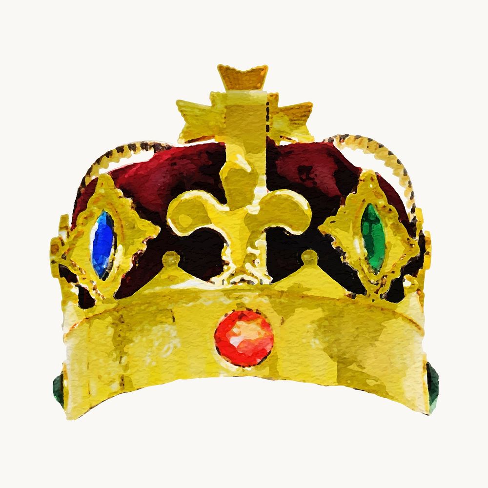 Watercolor king crown illustration, cute design vector