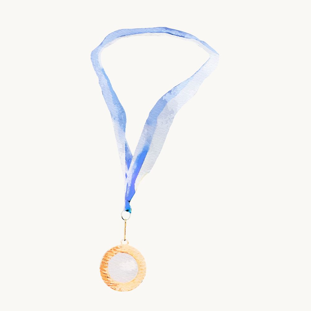 Watercolor silver medal illustration, cute design vector
