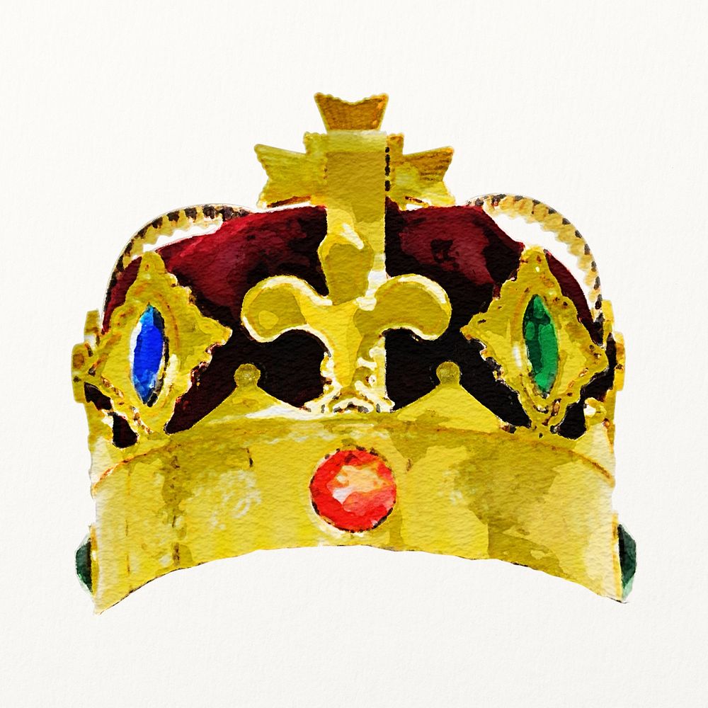King crown watercolor illustration, royal design